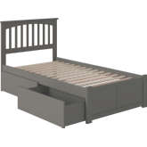Mission Twin XL Bed with Flat Panel Footboard & 2 Urban Bed Drawers in Atlantic Grey