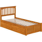 Mission Twin XL Platform Bed with Footboard, 2 Drawers & Charging in Light Toffee