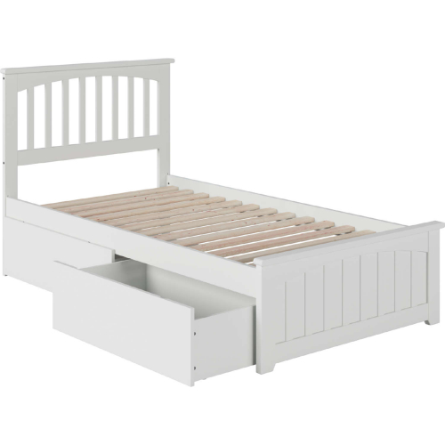 Mission Twin XL Bed with Matching Footboard & 2 Urban Bed Drawers in White