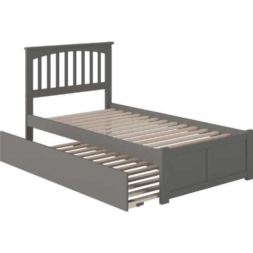 Mission Twin Platform Bed with Flat Panel Footboard & Trundle in Atlantic Grey