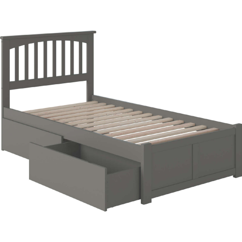 Mission Twin Bed with Flat Panel Footboard & 2 Urban Bed Drawers in Atlantic Grey