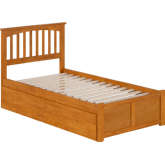 Mission Twin Platform Bed with Footboard, 2 Drawers & Charging in Light Toffee