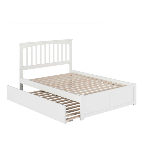 Mission Full Bed with Flat Panel Footboard & Urban Trundle in White