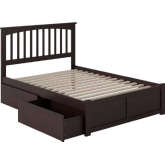 Mission Full Bed with Flat Panel Footboard & 2 Urban Bed Drawers in Espresso