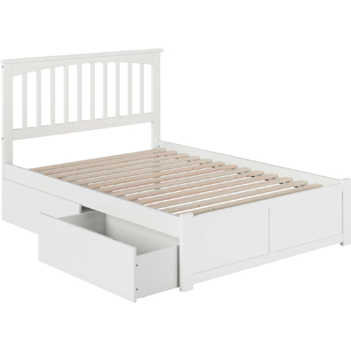 Mission Full Bed with Flat Panel Footboard & 2 Urban Bed Drawers in White