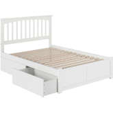 Mission Full Bed with Flat Panel Footboard & 2 Urban Bed Drawers in White