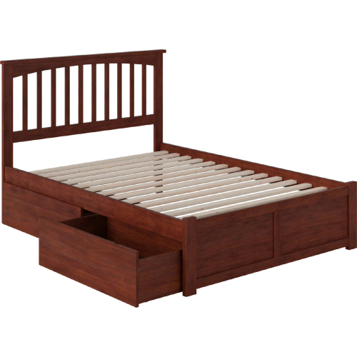 Mission Full Bed with Flat Panel Footboard & 2 Urban Bed Drawers in Antique Walnut