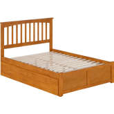 Mission Full Platform Bed with Footboard, 2 Drawers & Charging in Light Toffee