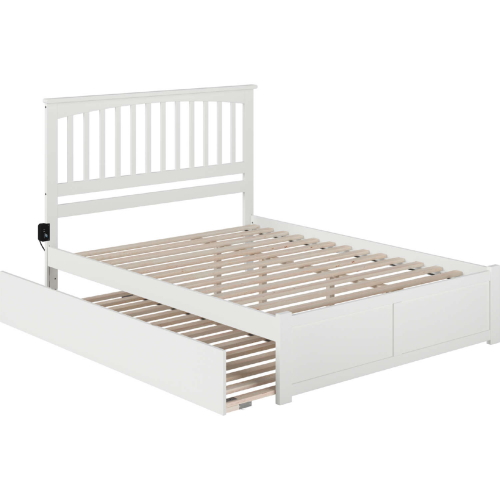 Mission Queen Platform Bed, Footboard, Turbo Charger & Twin XL Trundle in White