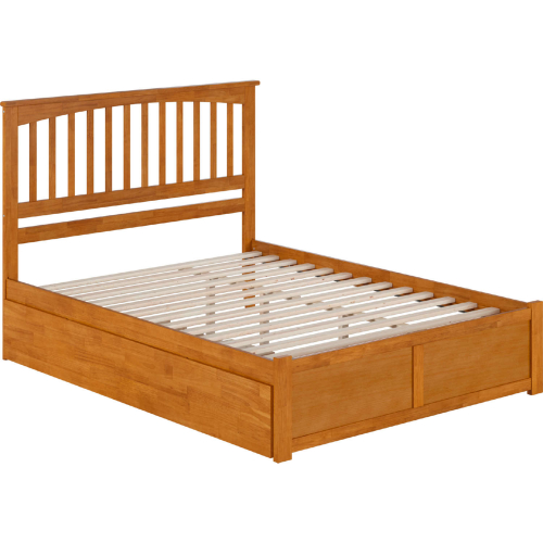 Mission Queen Platform Bed with Footboard, Twin XL Trundle & Charging in Light Toffee