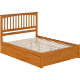 Mission Queen Platform Bed with Footboard, Twin XL Trundle & Charging in Light Toffee