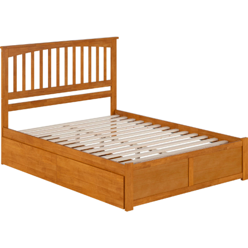 Mission Queen Platform Bed with Footboard, 2 Drawers & Charging in Light Toffee