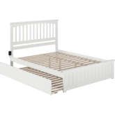Mission Queen Platform Bed, Match Footboard, Turbo Charger & Twin XL Trundle in White