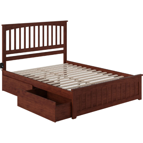 Mission Queen Bed with Matching Footboard & 2 Urban Bed Drawers in Walnut