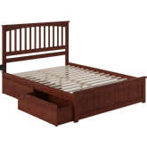 Mission Queen Bed with Matching Footboard & 2 Urban Bed Drawers in Walnut