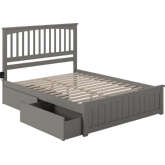 Mission Queen Bed with Matching Footboard & 2 Urban Bed Drawers in Atlantic Grey