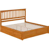 Mission King Platform Bed with Footboard, Twin XL Trundle & Charging in Light Toffee