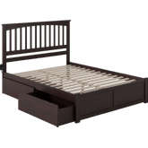 Mission King Bed with Flat Panel Footboard & 2 Urban Bed Drawers in Espresso