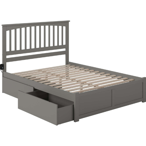Mission King Bed with Flat Panel Footboard & 2 Urban Bed Drawers in Atlantic Grey