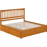 Mission King Platform Bed with Footboard, 2 Drawers & Charging in Light Toffee