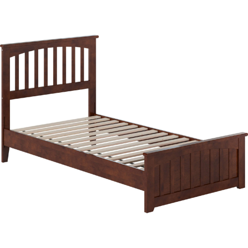 Becket Twin Low Profile Platform Bed with USB & Matching Footboard in Walnut Finish