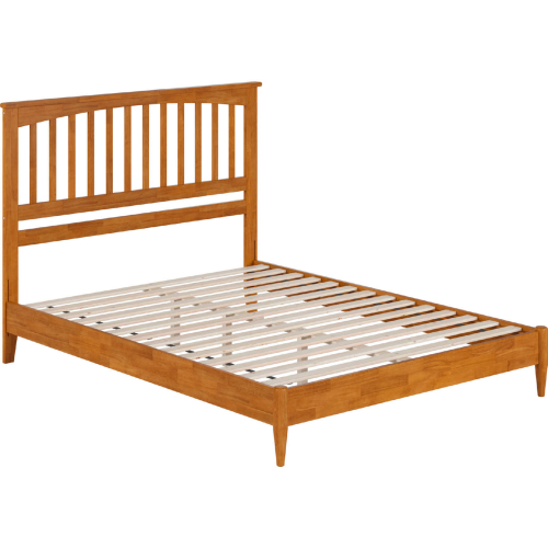 Becket Queen Low Profile Platform Bed with USB in Light Toffee Finish Wood