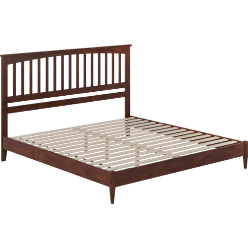 Becket King Low Profile Platform Bed with USB in Walnut Finish Wood