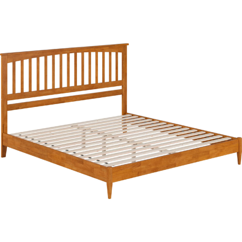 Becket King Low Profile Platform Bed with USB in Light Toffee Finish Wood