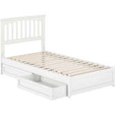 Everett Twin Platform Bed with Panel Footboard, Drawers & Charging in White