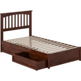 Everett Twin Platform Bed with Panel Footboard, Drawers & Charging in Walnut Finish