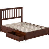 Everett Full Platform Bed with Panel Footboard, Drawers & Charging in Walnut Finish