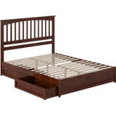 Everett Queen Platform Bed with Panel Footboard, Drawers & Charging in Walnut Finish