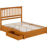 Everett Queen Platform Bed with Panel Footboard, Drawers & Charging in Light Toffee