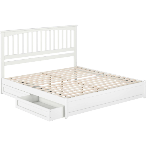 Everett King Platform Bed with Panel Footboard, Drawers & Charging in White