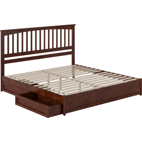 Everett King Platform Bed with Panel Footboard, Drawers & Charging in Walnut Finish