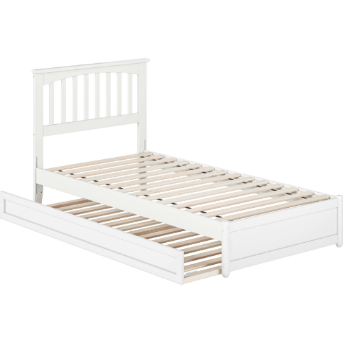 Everett Twin XL Platform Bed with Panel Footboard, Twin XL Trundle & Charging in White