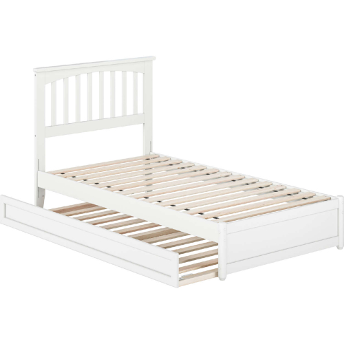 Everett Twin Platform Bed with Panel Footboard, Twin Trundle & Charging in White