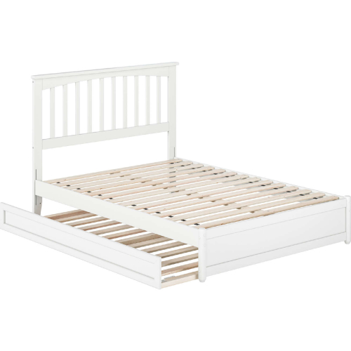 Everett Full Platform Bed with Panel Footboard, Twin Trundle & Charging in White