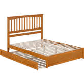 Everett Queen Platform Bed with Panel Footboard, Twin XL Trundle & Charging in Light Toffee