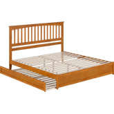 Everett King Platform Bed with Panel Footboard, Twin XL Trundle & Charging in Light Toffee