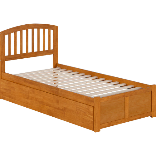Richmond Twin XL Platform Bed with Footboard, Twin XL Trundle & Charging in Light Toffee
