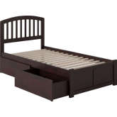 Richmond Twin XL Bed with Flat Panel Footboard & 2 Bed Drawers in Espresso