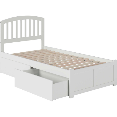 Richmond Twin XL Bed with Flat Panel Footboard & 2 Bed Drawers in White