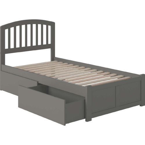 Richmond Twin XL Bed with Flat Panel Footboard & 2 Urban Bed Drawers in Grey