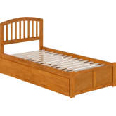 Richmond Twin XL Platform Bed with Footboard, 2 Drawers & Charging in Light Toffee