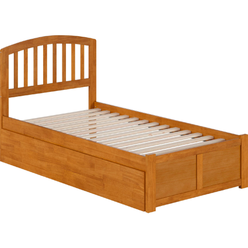 Richmond Twin Platform Bed with Footboard, Twin Trundle & Charging in Light Toffee