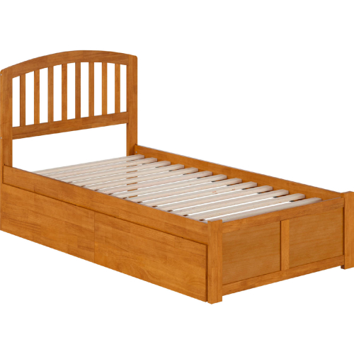 Richmond Twin Platform Bed with Footboard, 2 Drawers & Charging in Light Toffee