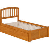Richmond Twin Platform Bed with Footboard, 2 Drawers & Charging in Light Toffee
