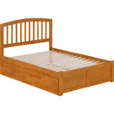Richmond Full Platform Bed with Footboard, Full Trundle & Charging in Light Toffee