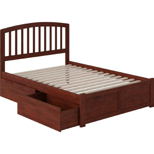 Richmond Full Bed with Flat Panel Footboard & 2 Under Bed Drawers in Antique Walnut